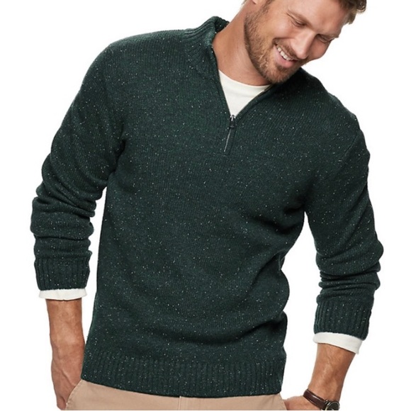 Sonoma~NWT~Men's‎ Quarter Zip Cotton Blend Hunter Green Pullover Sweater~Sz XL - Picture 2 of 15